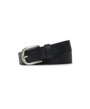 Grace Floret Embossed Belt - Handcut Tooled — Black