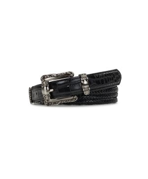 Barni Belt - Vintage Distressed Croc Leather ‑ Black