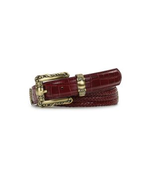 Barni Belt - Vintage Distressed Croc Leather ‑ Oxblood