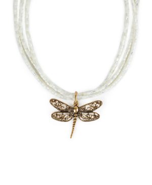 Dragonfly Pendant - Filigree & Flowers