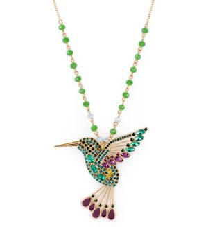 Multi Jeweled Hummingbird Pendant Necklace - Hummingbird