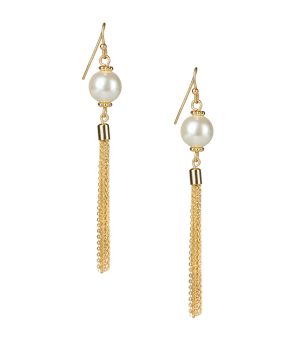 Pearl Bead Earrings w/ Tassels - Pearl
