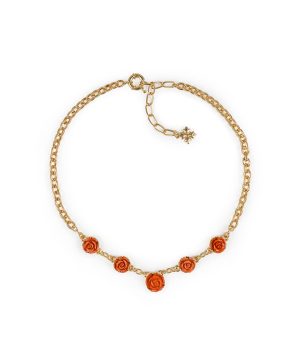 Carved Rose Link Necklace - Filigree and Flowers