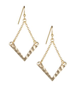Chain Drop Dangle Earrings - Hammered Marquise
