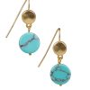 Double Wire Drop Earrings - Coin Bead