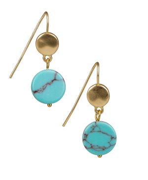 Double Wire Drop Earrings - Coin Bead