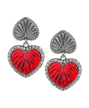 Double Heart Drop Earrings - Lovely Stone