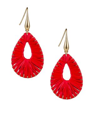 Tear Drop Earrings - Raffia Flower