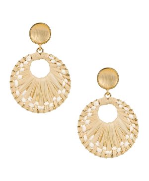 Resin Post Earrings with Wrapped Ring - Raffia Wrapped