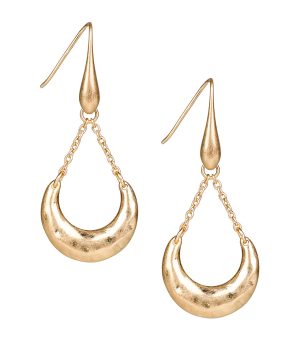 Crescent on Chain Earrings - Hammered