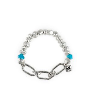 Stretch Bracelet with Chain - Hammered / Silver Ox