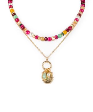 Convertible Chain Necklace - Eclectic Bead — Pink