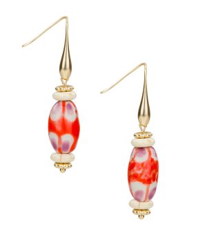 Orange Bead Drop Earrings - Ceramic Bead