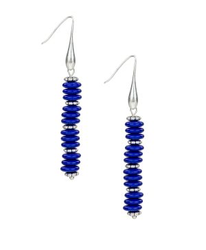 Blue and Silver Beaded Stem Earrings - Ceramic Bead
