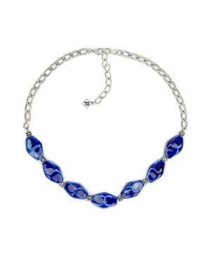 Short Blue Bead Necklace - Ceramic Bead