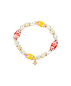 Orange and Yellow Bead Stretch Bracelet - Ceramic Bead