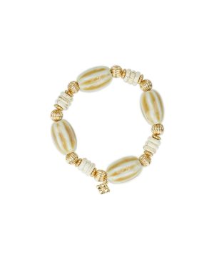 White Textured Bead Stretch Bracelet - Ceramic Bead
