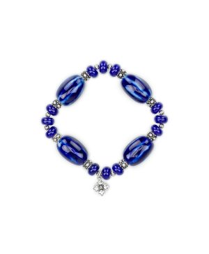 Blue Textured Stretch Bracelet - Ceramic Bead