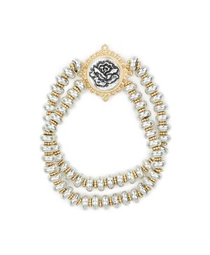 Double Stretch Bracelet - Carved Metal Rose