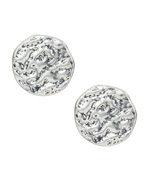 Button Post Earrings - Hammered Link