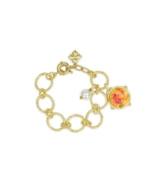 Drop Bracelet - Leather Inset ‑ Aegean Blooms Spot Print