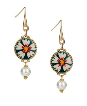 Round Drop Pearl Earrings - Leather Inset Collection