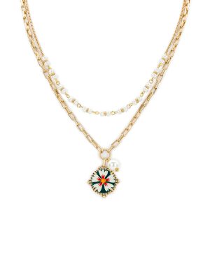 Modular Drop and Pearl Necklace - Leather Inset Collection