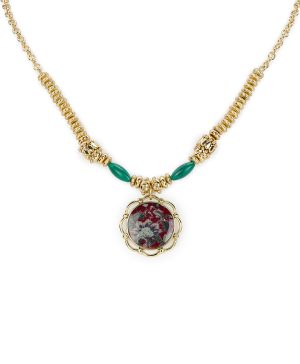 Large Pendant Necklace - European Floral Tapestry