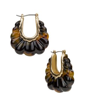 Scalloped Hoop Earrings - Resin Tortoise