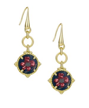 Wire Drop Earrings - Leather Inset