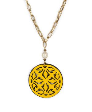 Orianna Long Pendant Necklace - Leather Lace