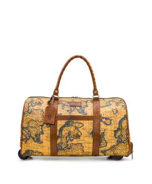 Avola Wheeled Duffel Bag - Patina Coated Linen Canvas — European Map Print