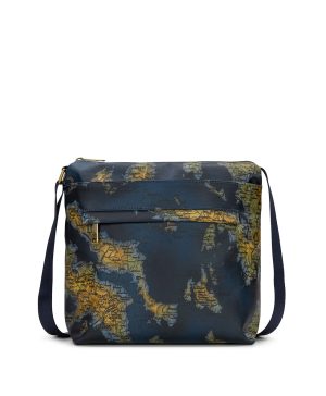 Carmini Crossbody - Patina Coated Linen Canvas – Greek Map