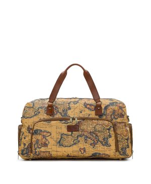 Mandara Overnighter Duffel - Patina Coated Linen Canvas — European Map Print