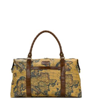 Cerasella Duffel Bag - Patina Coated Linen Canvas — European Map Print