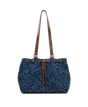 Mouliana Drawstring Satchel - Cavo Tooled Denim
