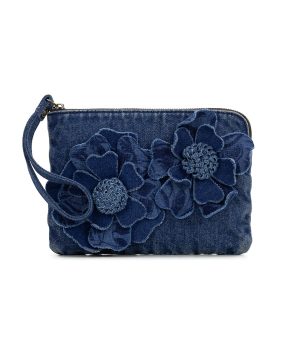 Cassini Wristlet - Floral Applique Denim
